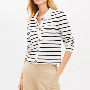 Loft Stripes Collared Sweater Jacket